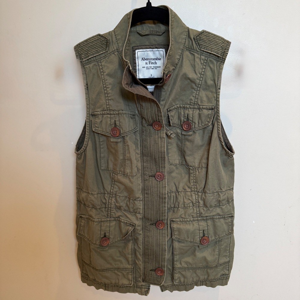 Abercrombie & Fitch Womens Olive Green Utility Field Vest Corduroy Trim Small